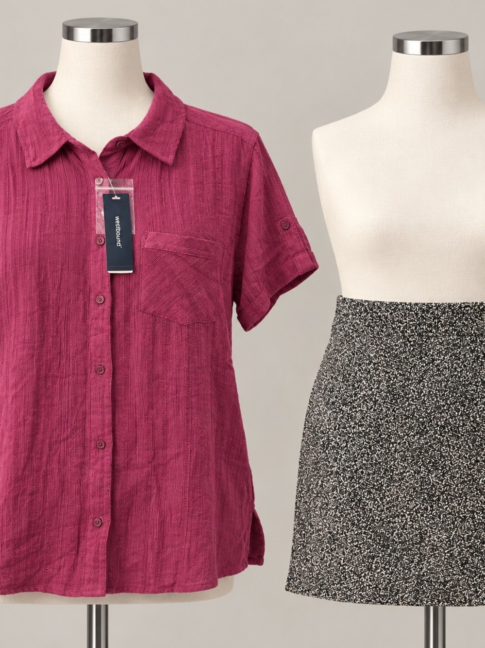 Westbound Pink Button-Up Shirt & NYCC Black White Skirt Size 12 NWT 2-Piece Lot